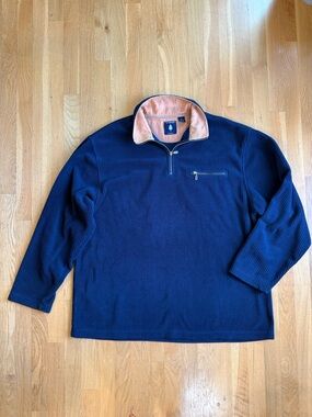Roundtree & Yorke Men’s Navy Blue Ribbed 1/4 Zip Mock Neck Pullover Sweater XL